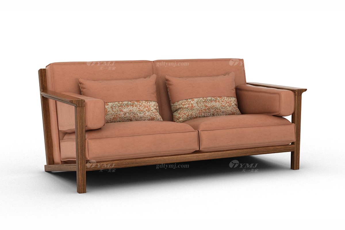 新中式家具風格高端別墅家具品牌簡約風格客廳棕色生態皮藝二人沙發