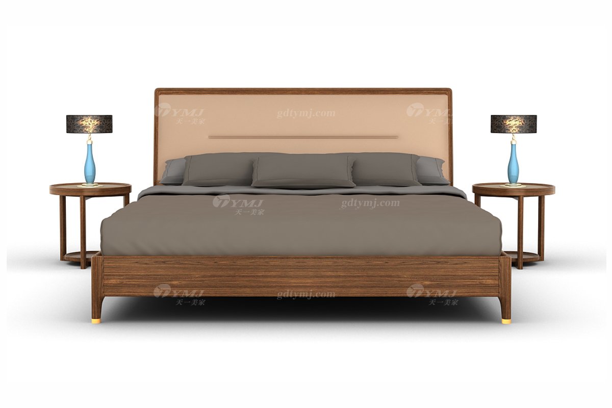 新中式風格家具高端會所家具品牌簡約素雅臥室家具實木大床H-XJDC大床場景
