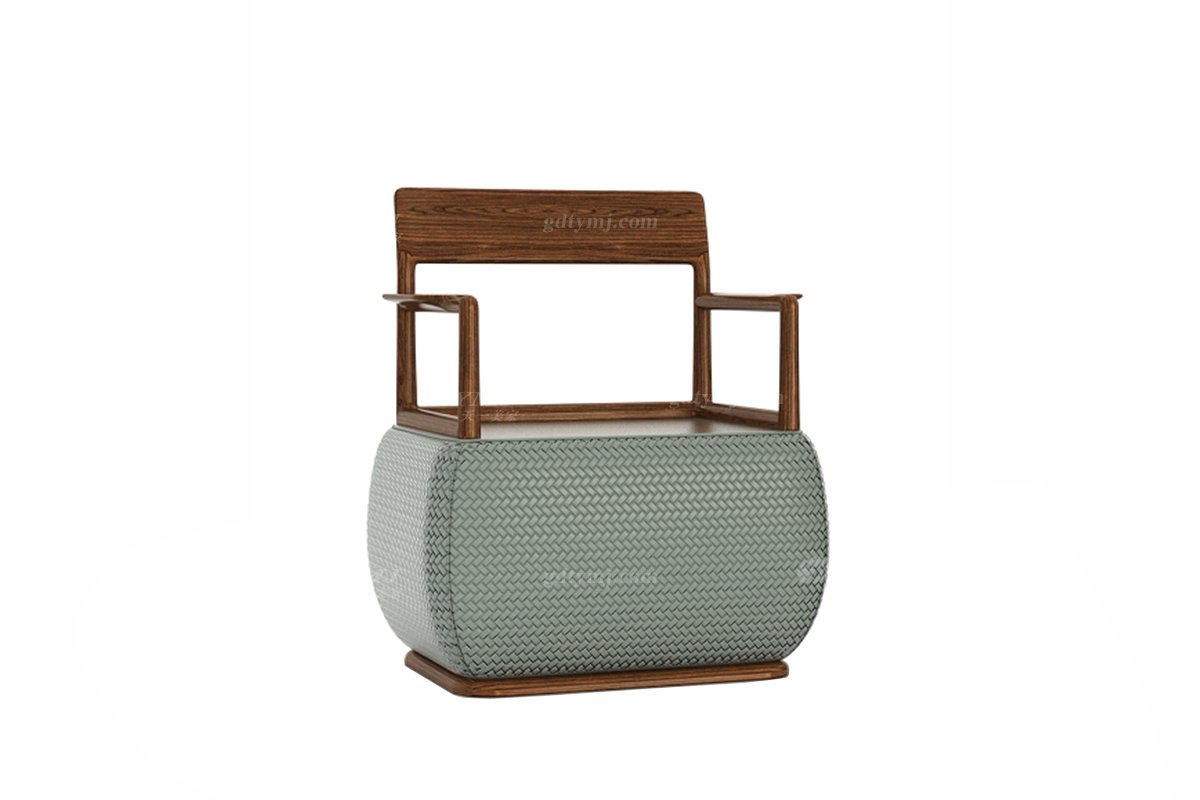 新中式風格家具高端會所家具品牌簡約茶室家具實木+藤編生態皮藝茶椅