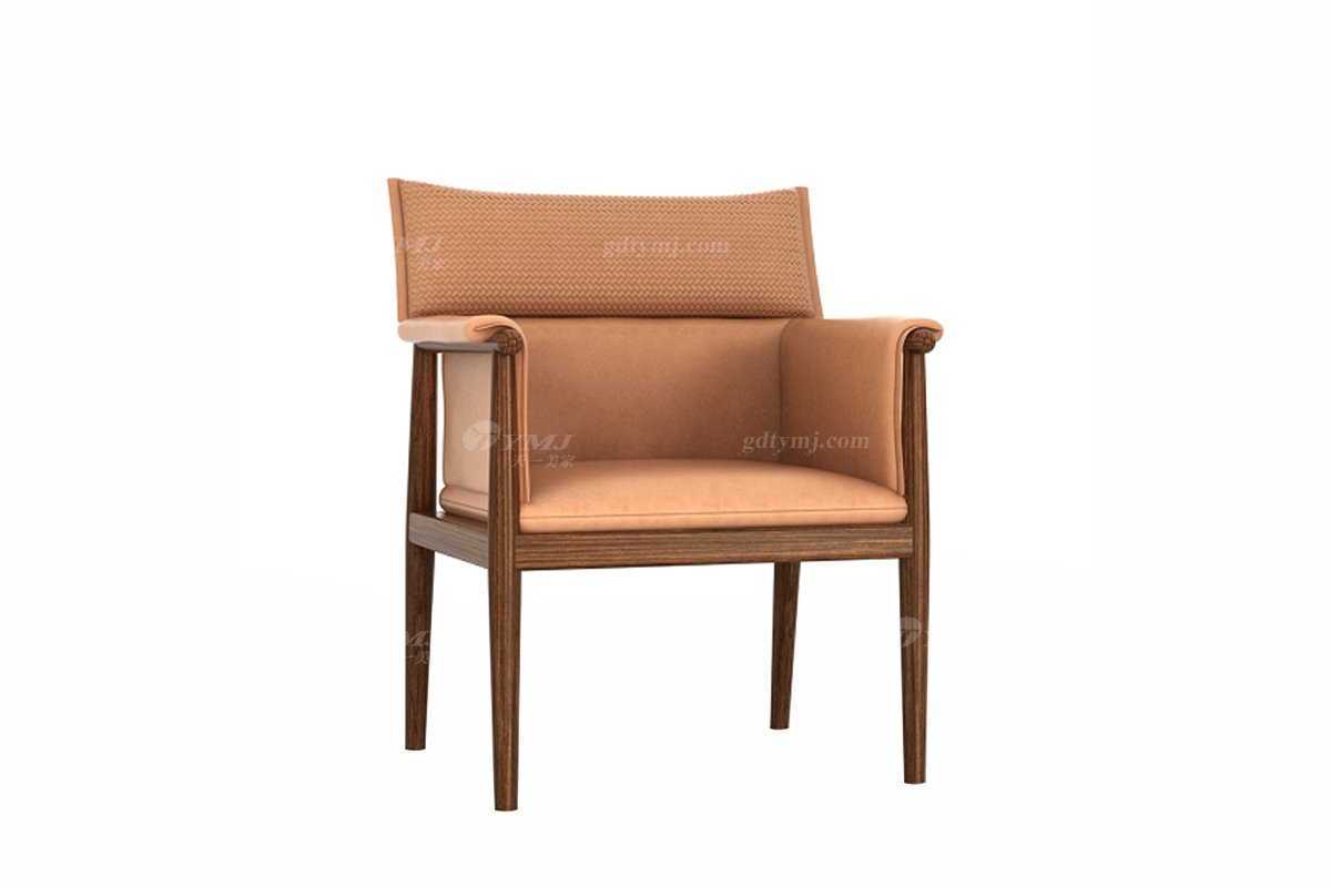 新中式風格家具高端別墅家具品牌簡約大氣時尚書房家具橙色生態皮藝書椅
