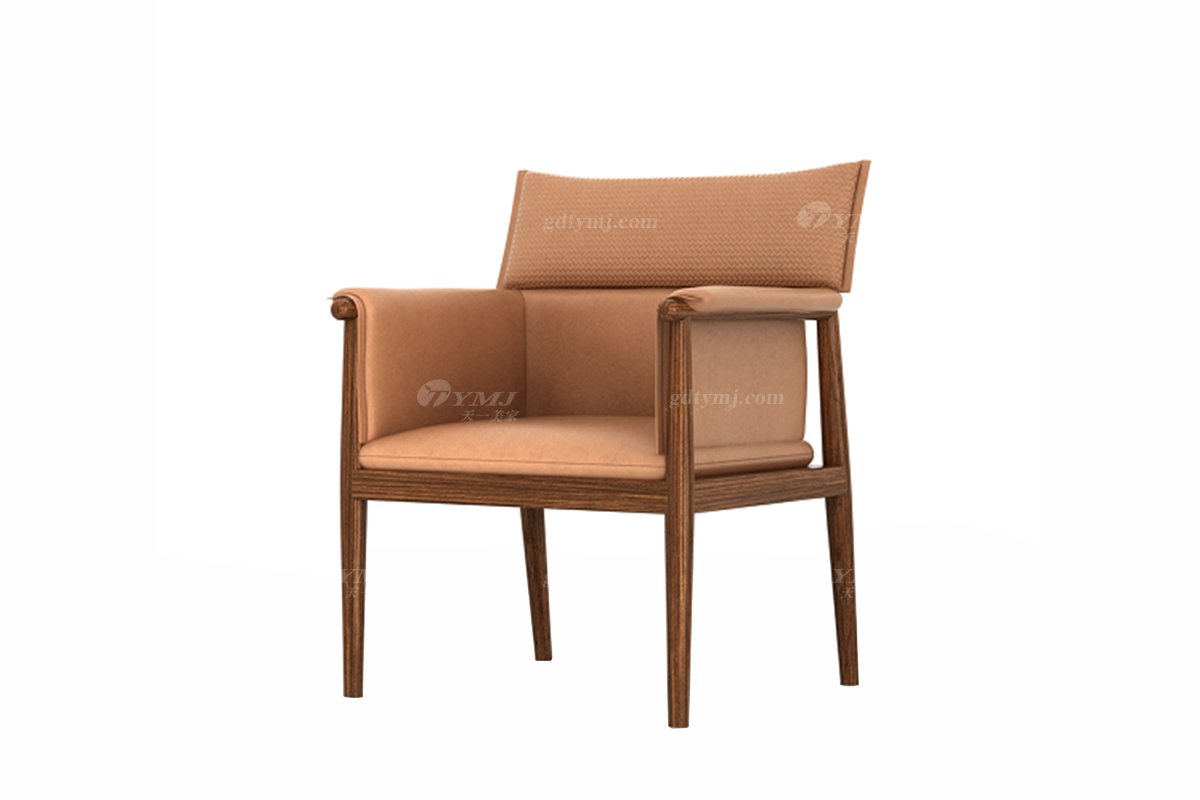 新中式風格家具高端別墅家具品牌簡約大氣時尚書房家具橙色生態皮藝書椅H-XSSY辦公椅