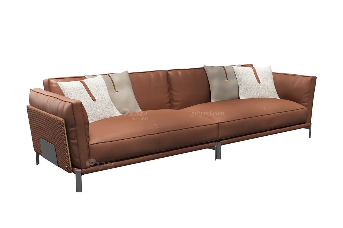 極簡風格家具別墅會所高級舒適實木進口黃牛皮橙色四人位沙發SF-022特價款四位沙發