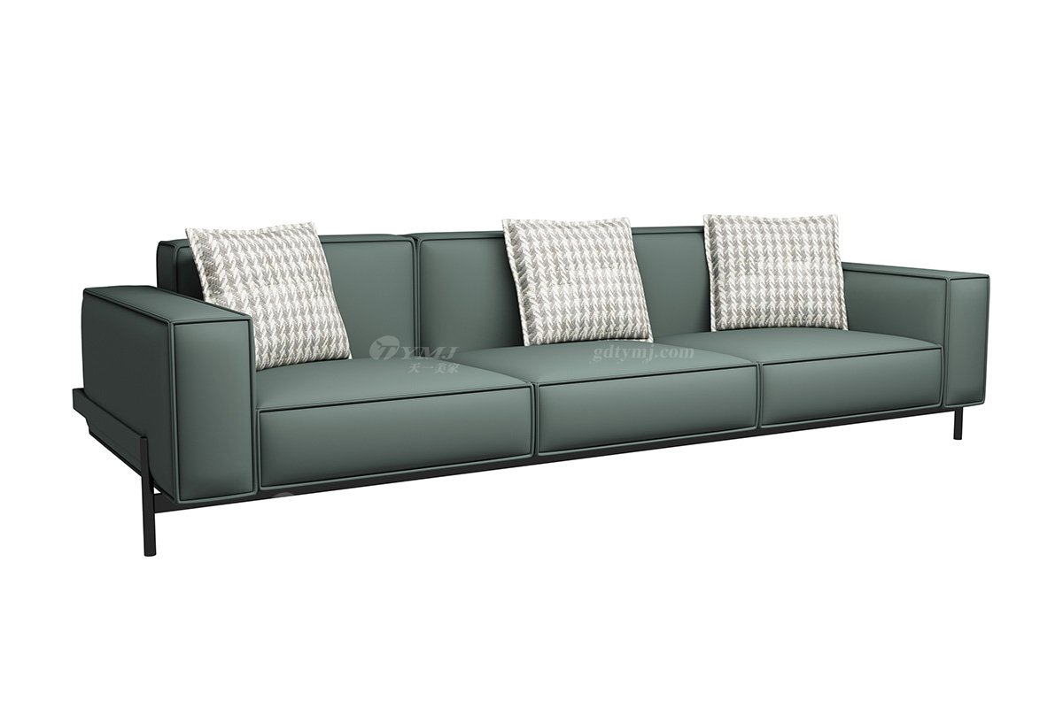 極簡風格家具別墅會所舒適實木進口頭層黃牛皮綠色四人位沙發