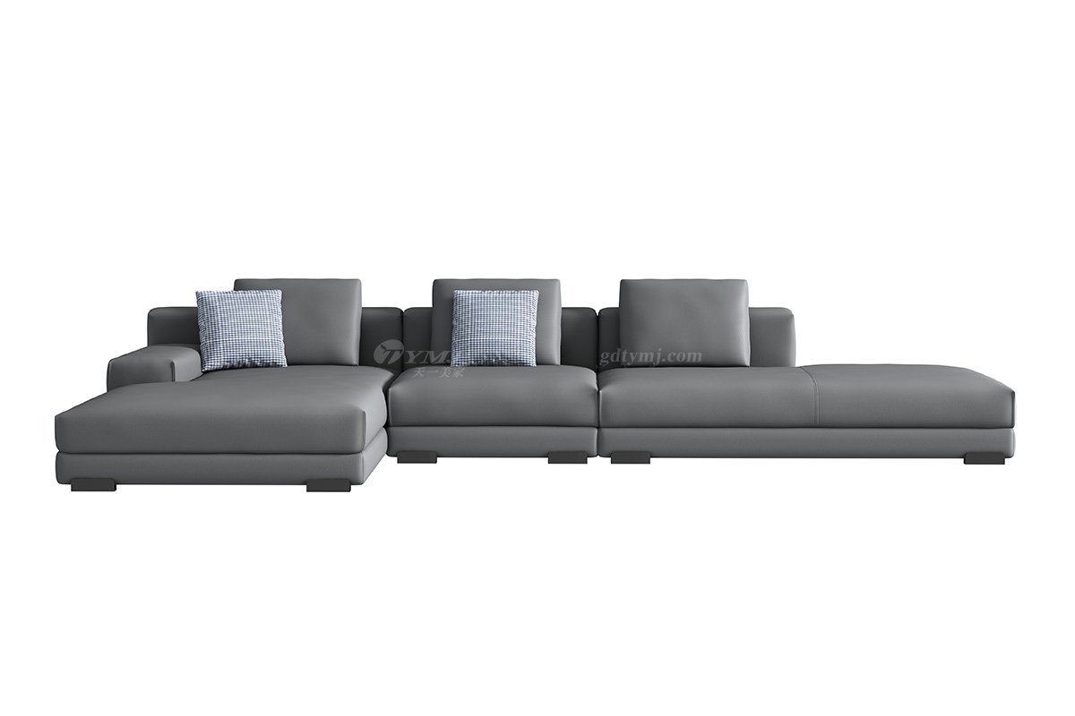 極簡風格家具別墅會所舒適實木進口頭層黃牛皮灰色組合沙發