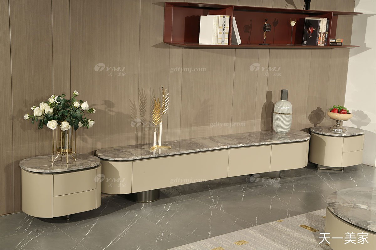 極簡風(fēng)格家具高端別墅會(huì)所大宅家用香檳金+天然大理石電視柜D622地柜