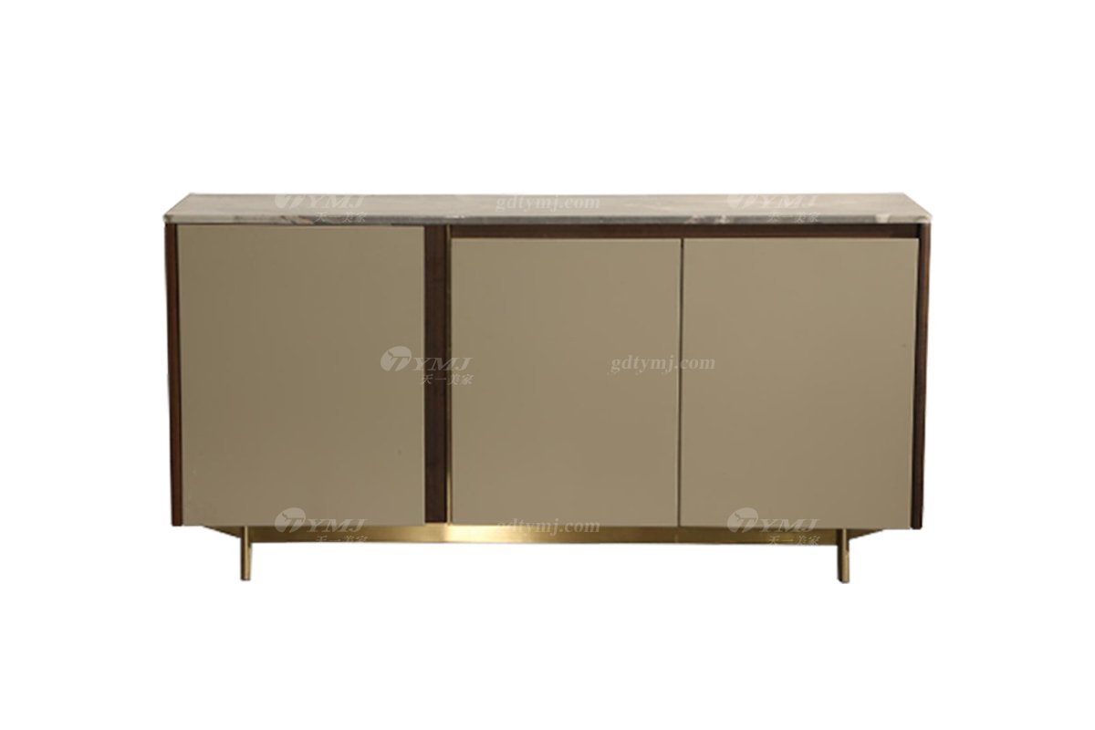 極簡風格家具高端別墅會所大宅家用香檳金+天然大理石餐邊柜