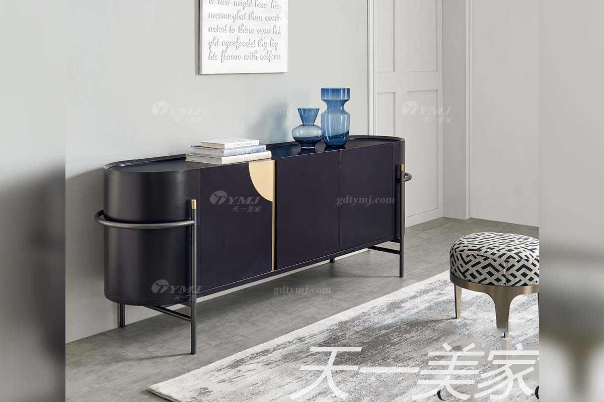 極簡風格家具高端別墅會所大宅簡約E0級環保板黑色餐邊柜WD601餐邊柜