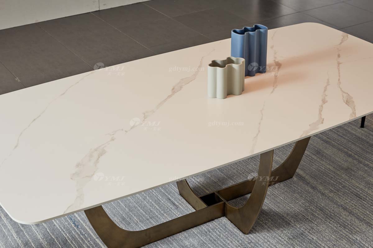 極簡風(fēng)格家具高端別墅會(huì)所大宅時(shí)尚拉絲不銹鋼底+進(jìn)口巖板長餐桌WD604餐桌