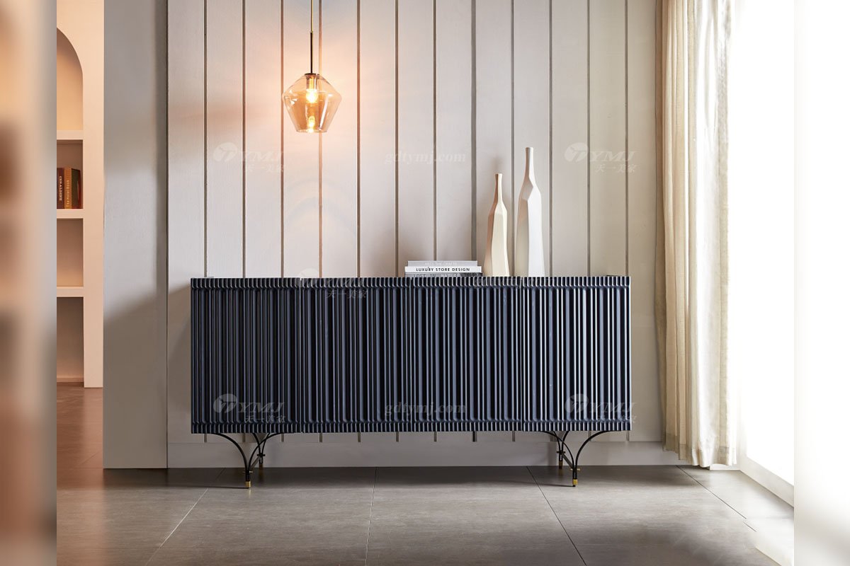 極簡風格家具高端別墅會所大宅簡約E0級環保板藏藍色餐邊柜WD607餐邊柜場景