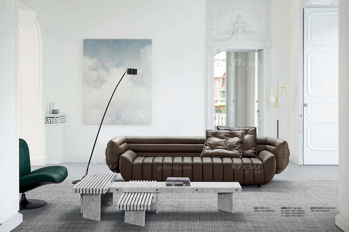 極簡風(fēng)格家具高端別墅會所大宅時尚創(chuàng)意實(shí)木棕色超纖扶手四位沙發(fā)S323四位沙發(fā)