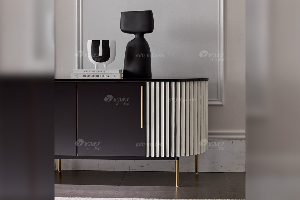 極簡風格家具高端別墅會所大宅時尚E0級環保板+不銹鋼腳黑白相間電視柜WD723電視柜場景