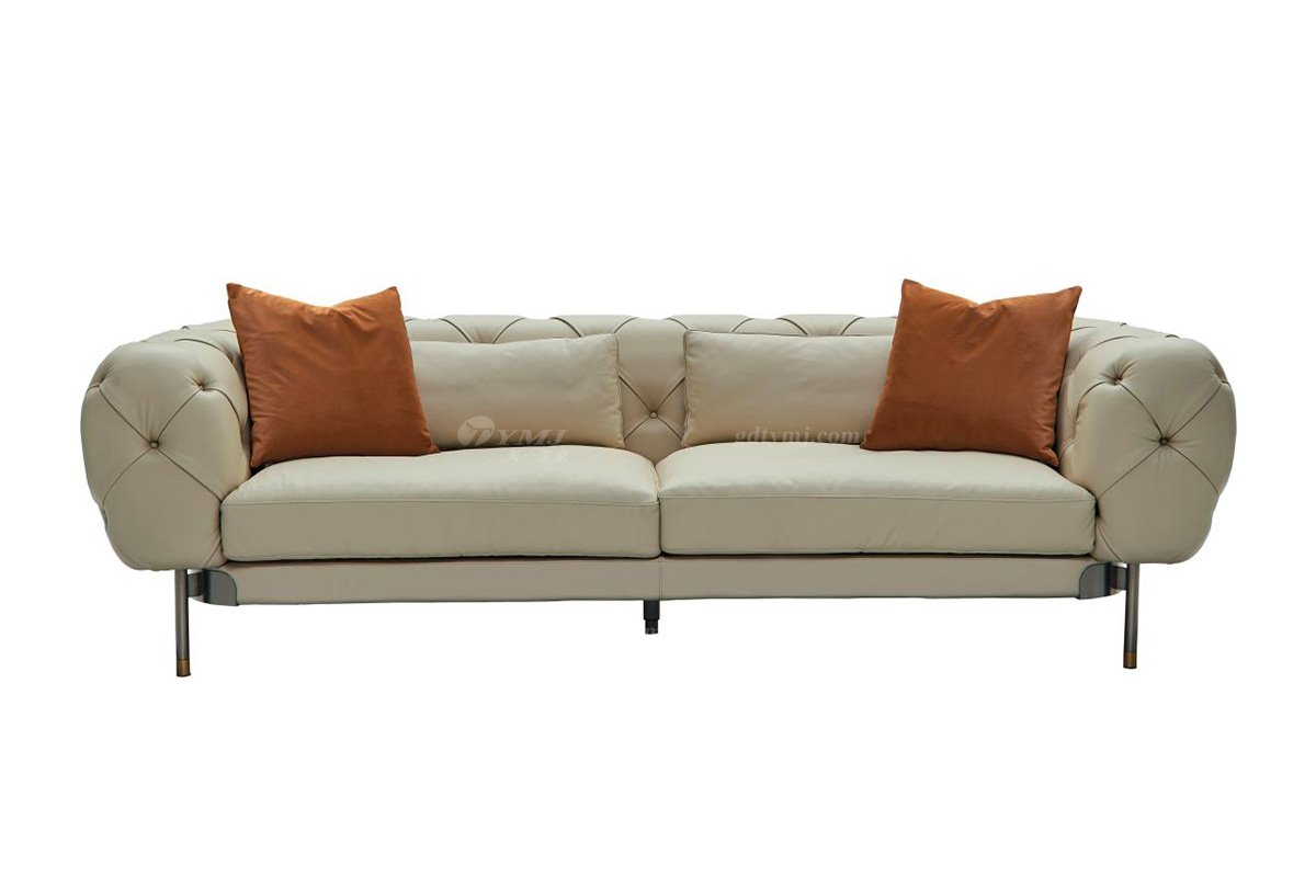 極簡風格家具高端別墅會所大宅時尚簡約實木米色半皮三位沙發