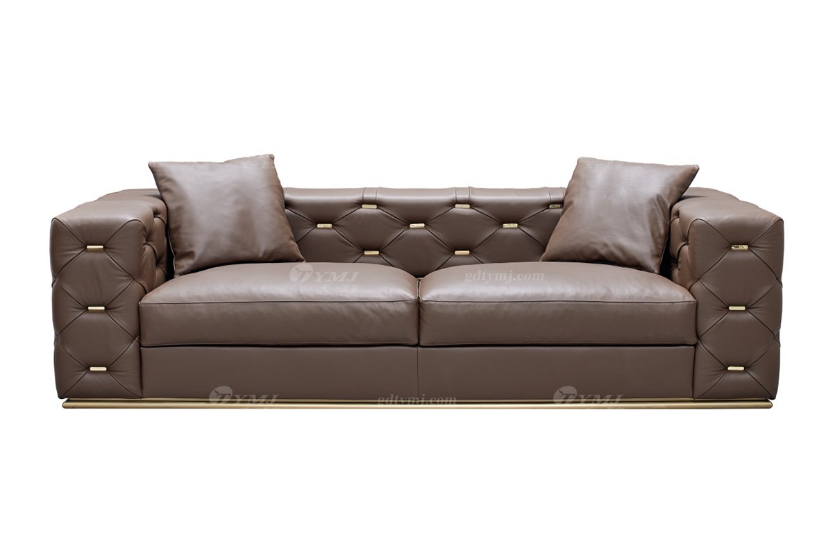 極簡風格家具高端別墅會所大宅舒適簡約進口實木半皮軟包棕色四位沙發