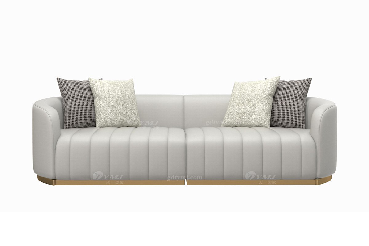 極簡風(fēng)格家具高端別墅會(huì)所大宅舒適時(shí)尚不銹鋼五金底+灰色布藝實(shí)木四位沙發(fā)