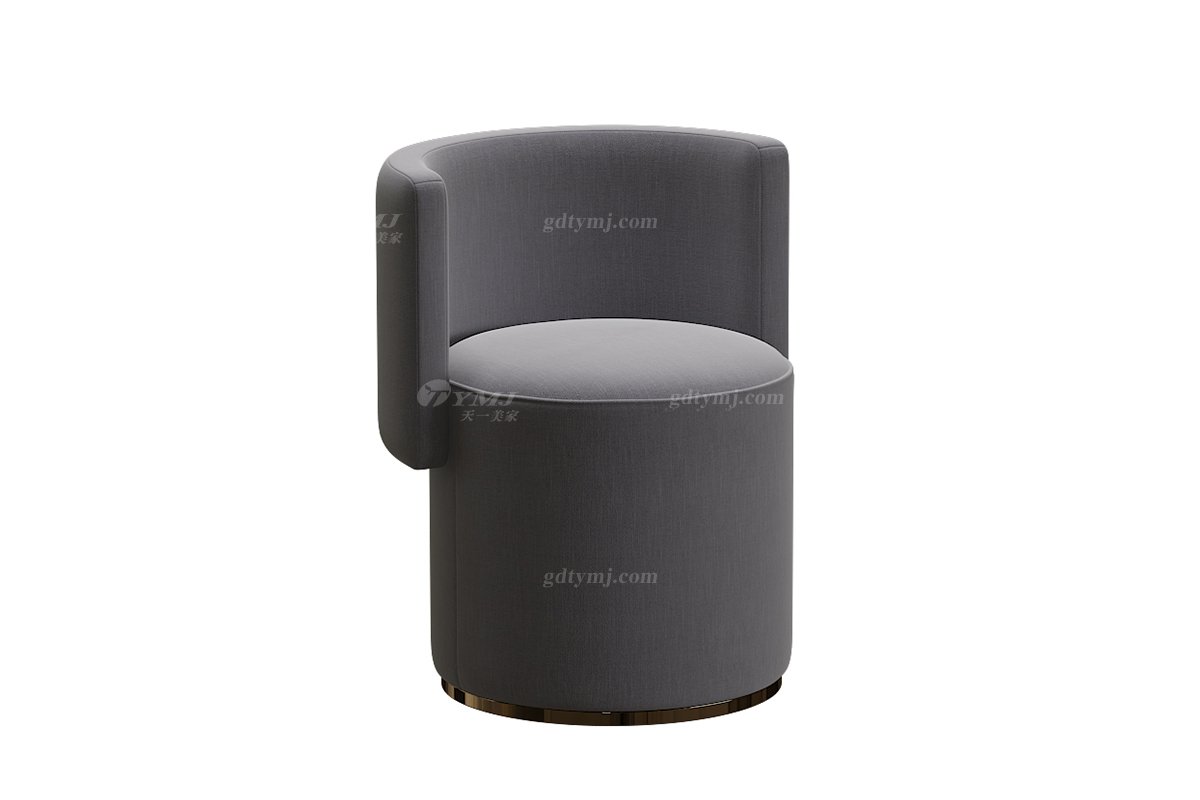 極簡風格家具高端別墅會所大宅舒適時尚不銹鋼五金底+灰色布藝實木休閑椅