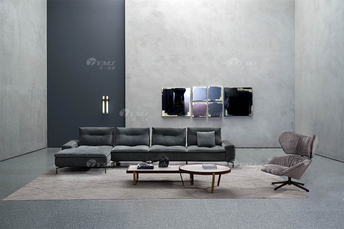 意式極簡風格家具高端別墅會所大宅舒適時尚創意灰色布藝不銹鋼底休閑椅休閑椅