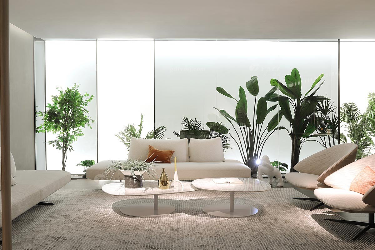 時尚高端現代極簡家具別墅大宅家用舒適白色絨布藝三位沙發F9591沙發場景