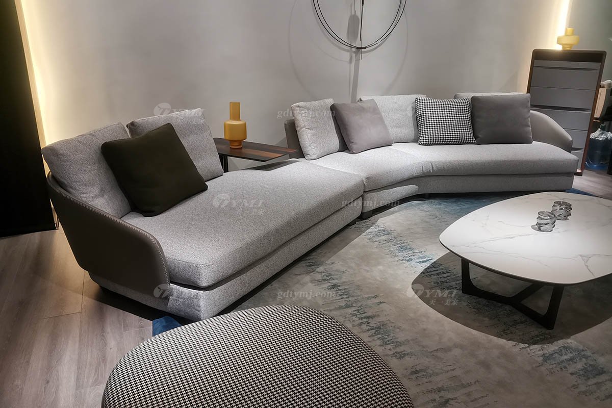 時尚高端現代極簡家具別墅大宅家用舒灰色布藝轉角沙發F9603B沙發場景