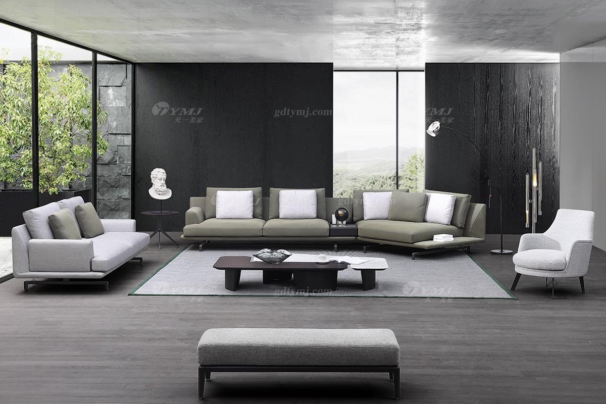 時尚高端現代極簡家具別墅大宅家用大氣綠色磨砂皮轉角沙發轉角沙發