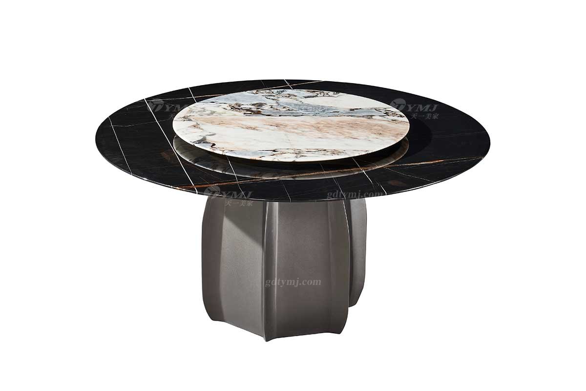  現代簡約家具高端別墅會所家用時尚勞倫黑金大理石圓餐桌