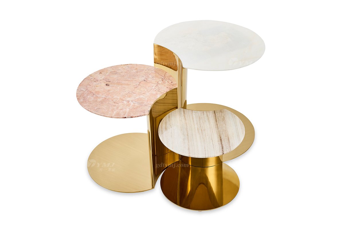 意式輕奢家具高端別墅會所家用時尚創意高級鈦金屬小圓幾角幾組合FB122H2RA+B+C（1）