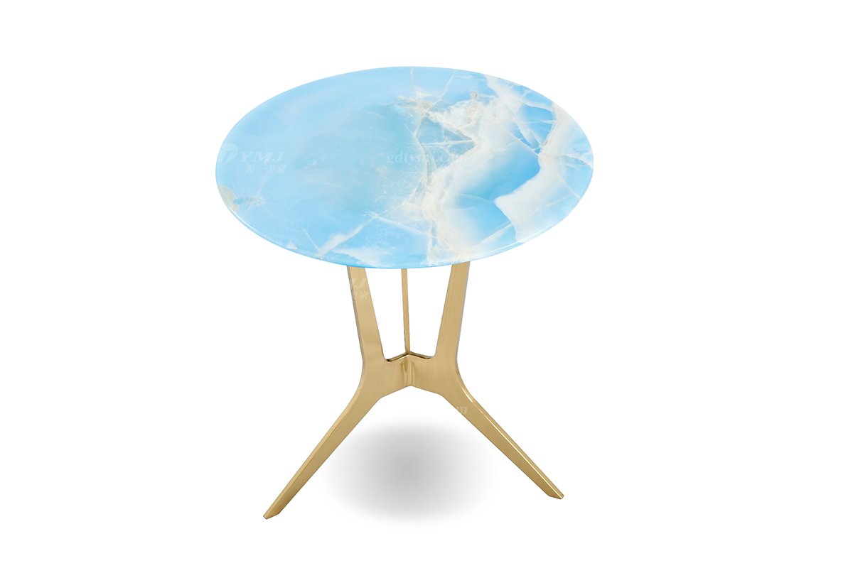 意式輕奢家具高端別墅會所家用時尚高級鈦金屬+藍(lán)冰玉小圓幾角幾FB123H2R（1）