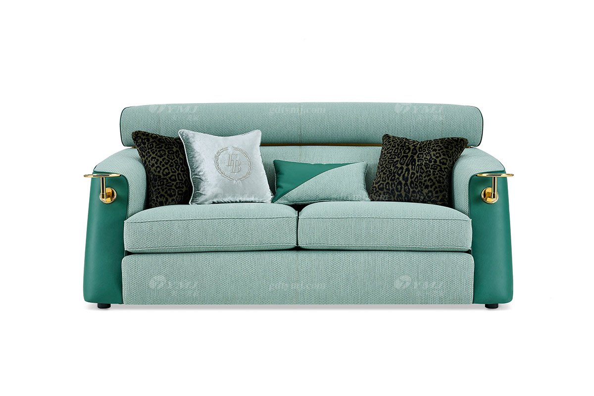 意式輕奢家具高端別墅會(huì)所家用時(shí)尚高級(jí)綠色皮布藝結(jié)合二位沙發(fā)三位沙發(fā)