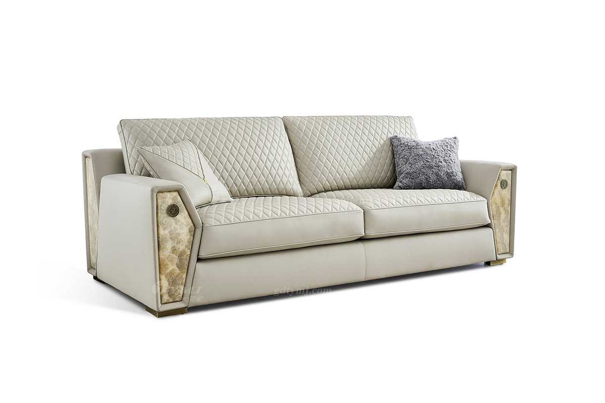 意式輕奢家具高端別墅會所家用時尚高級灰色皮藝+青古銅金屬三位沙發FB106SF3B-1