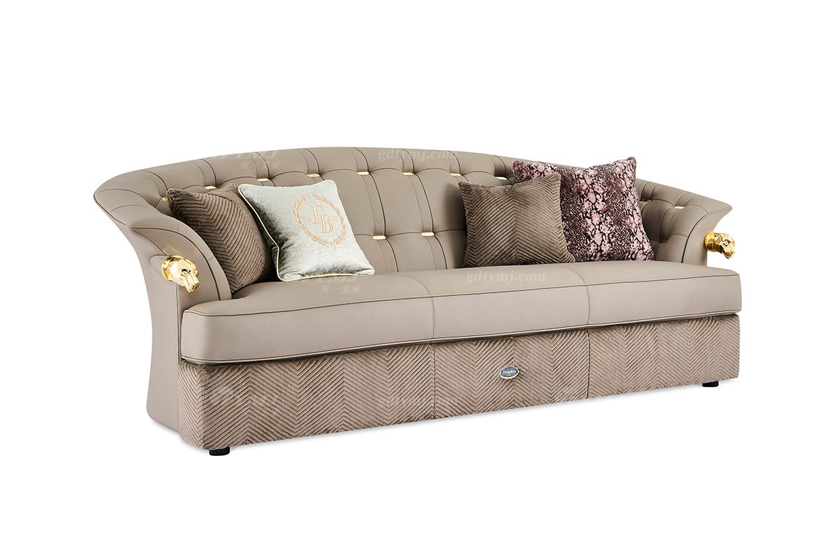 意式輕奢家具高端別墅會(huì)所家用時(shí)尚高級(jí)金屬灰色全皮單位沙發(fā)三位沙發(fā)FB123SF3-1