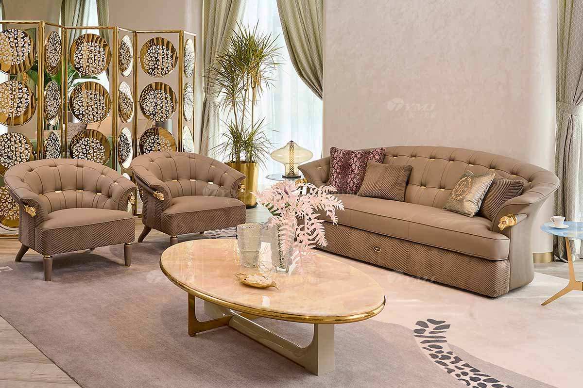 意式輕奢家具高端別墅會(huì)所家用時(shí)尚高級(jí)金屬灰色全皮單位沙發(fā)三位沙發(fā)FB123SF1場(chǎng)景