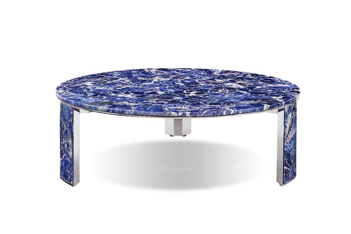 意式輕奢家具高端別墅會(huì)所大宅家用精美藍(lán)晶石大理石大圓幾茶幾