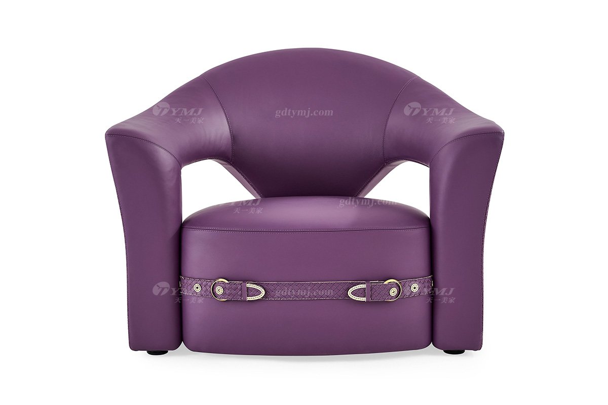 意式輕奢家具高端別墅會所大宅家用時尚舒適紫色全真皮單位沙發(fā)休閑椅