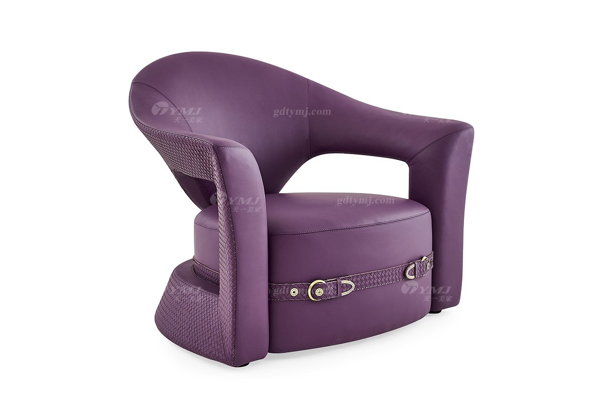 意式輕奢家具高端別墅會所大宅家用時尚舒適紫色全真皮單位沙發休閑椅FB126CH（1）