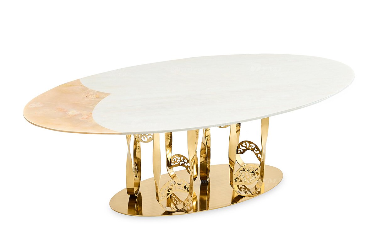 意式輕奢家具高端別墅會所大宅家用時尚2.4米天然大理石+鈦金屬長餐臺FB119D25CXL（1）