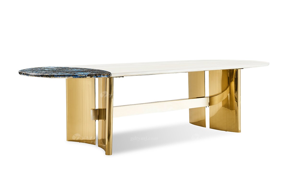 意式輕奢家具高端別墅會所大宅家用時尚2.4米大理石+鈦金屬橢圓餐臺FB128D25ES（1）