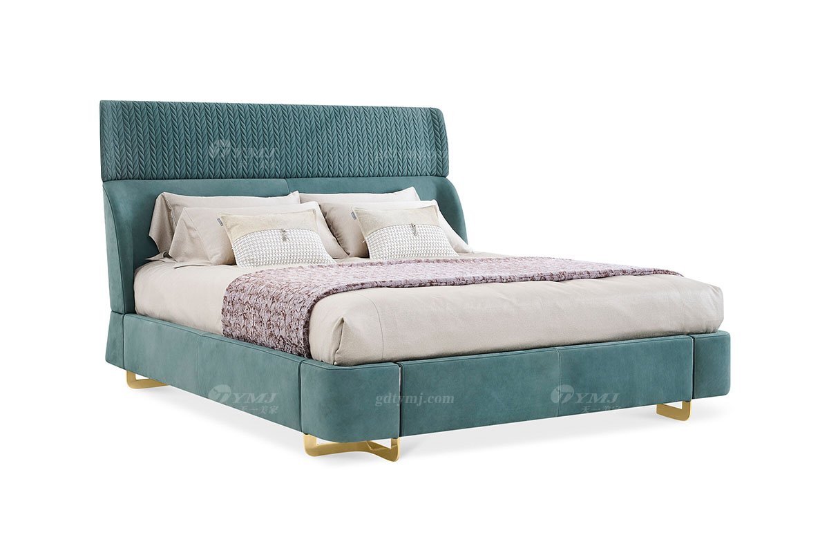 意式輕奢家具高端別墅會(huì)所豪宅家用時(shí)尚奢華鈦金+綠色真皮1.8米大床121B21M床1