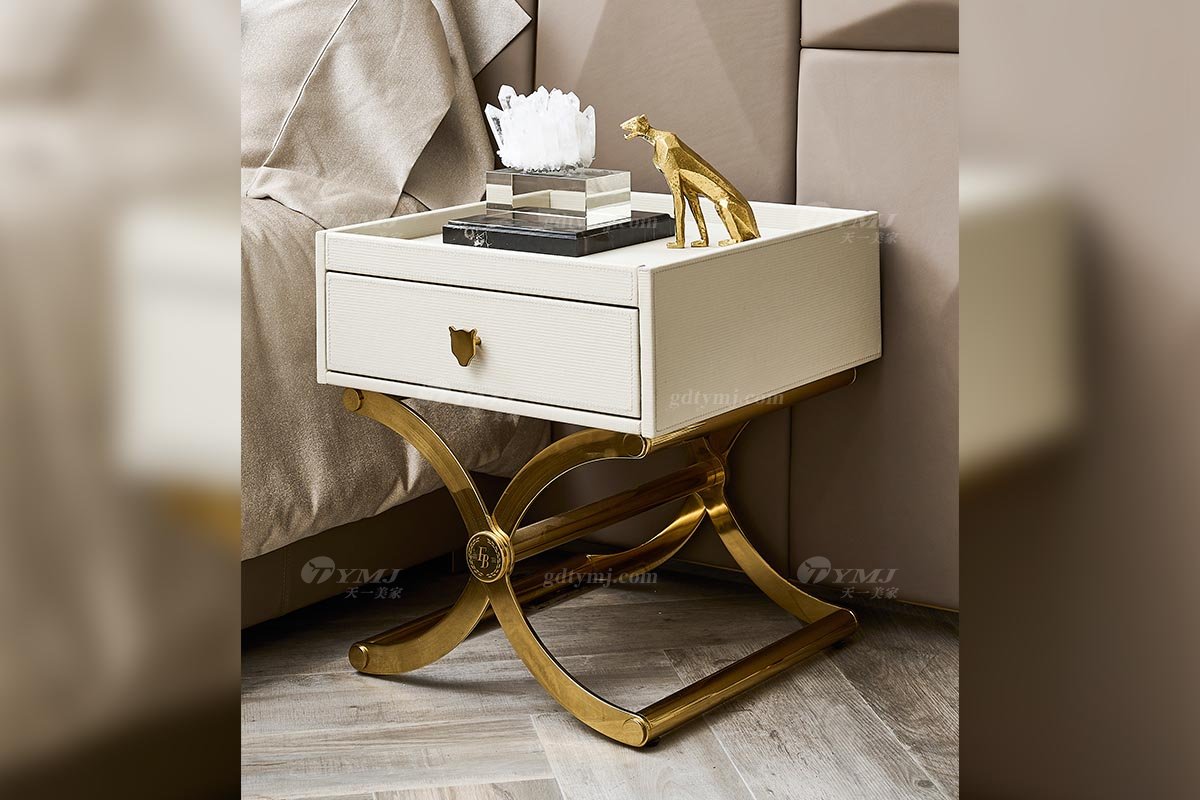 意式輕奢家具高端別墅會所豪宅家用時尚奢華鈦金床頭柜135B22床頭柜2