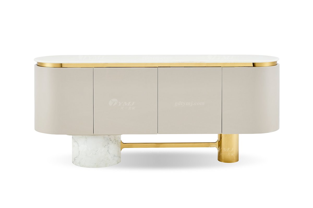 意式輕奢家具高端別墅會所豪宅家用時(shí)尚奢華天然大理石+鈦金餐邊柜