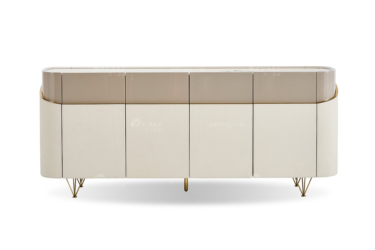 意式輕奢家具高端別墅會所豪宅家用時(shí)尚奢華天然大理石米色餐邊柜