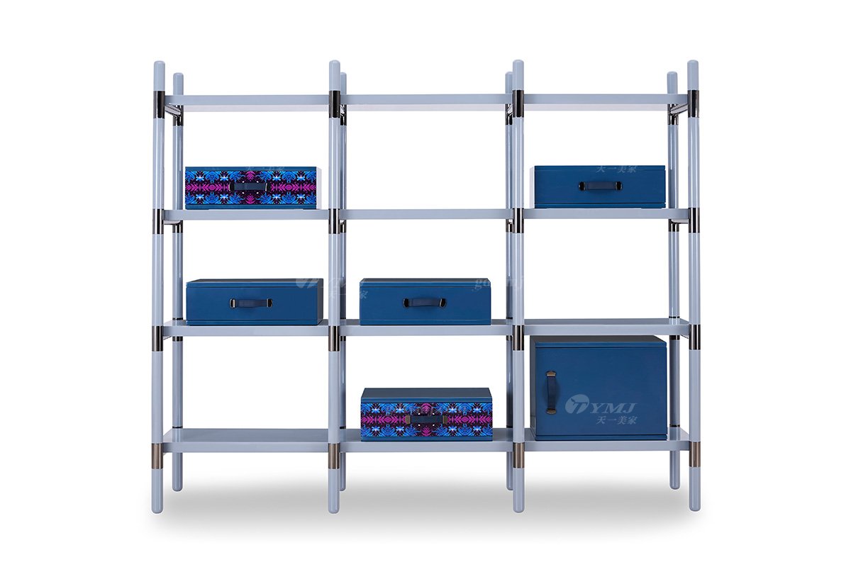 意式輕奢家具高端別墅會所豪宅家用時(shí)尚奢華不銹鋼金屬書柜書架