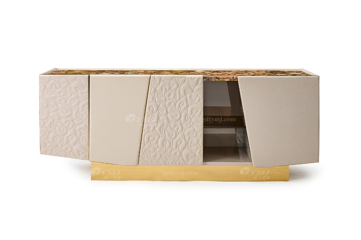 意式輕奢家具高端別墅會所豪宅家用時(shí)尚奢華木化石+鈦金餐邊柜