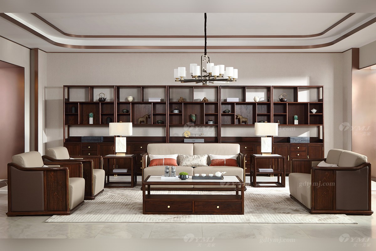 新中式時實木沙發組合