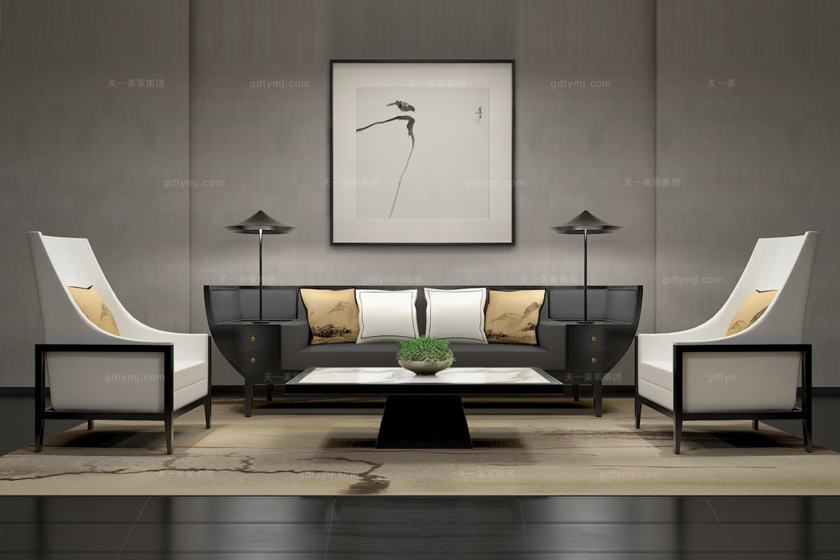 新中式實木沙發組合