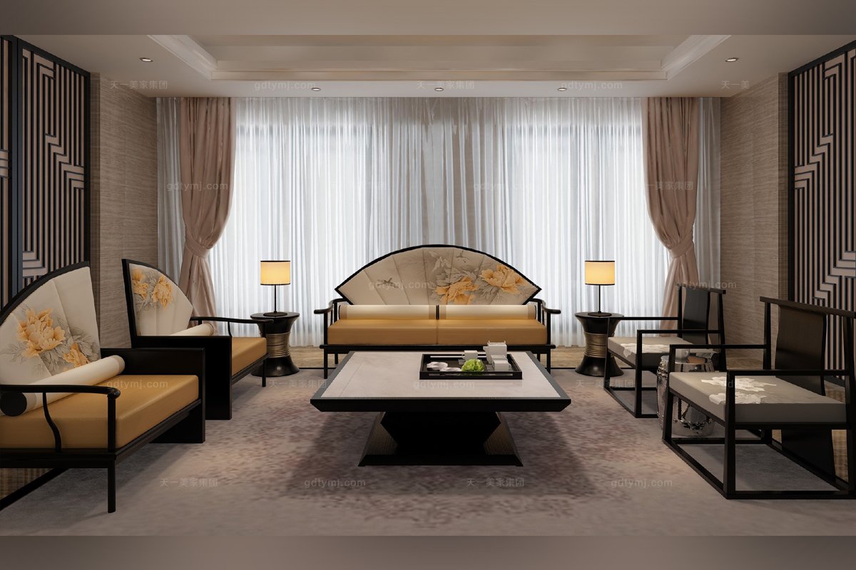 扇形實木客廳沙發